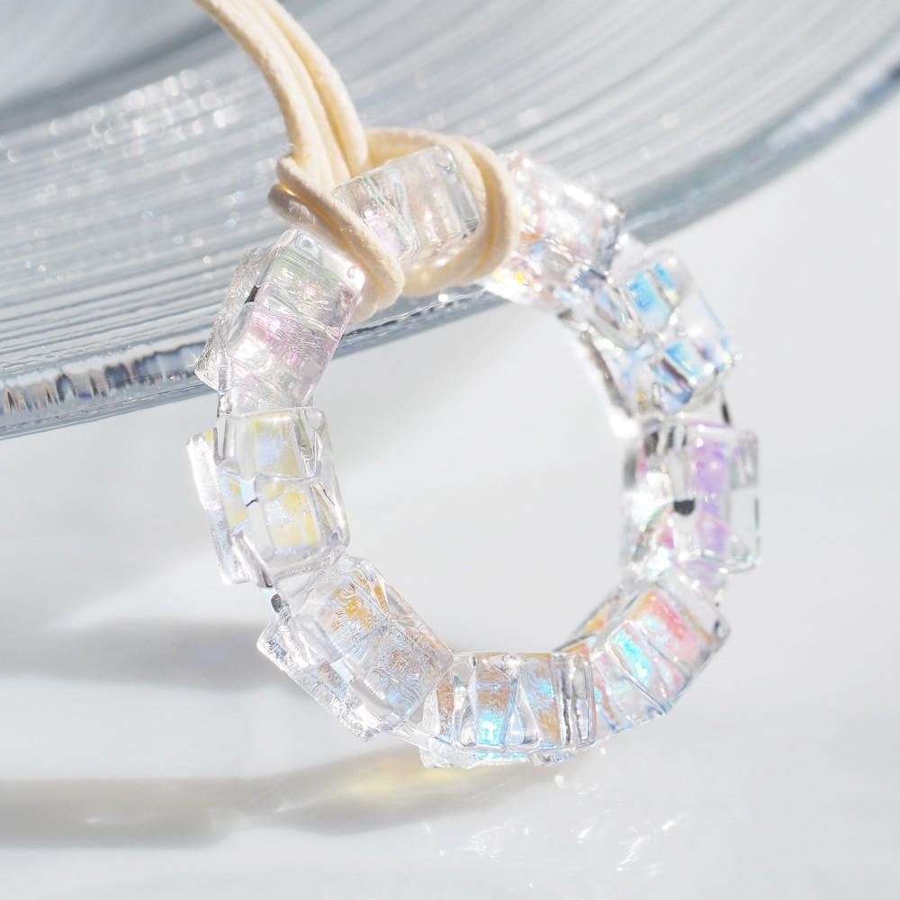 【Premium】光るガラスの輪『オーロラリング【ミックス】』ネックレス 【紐の色、長さ選べます】≪送料無料≫